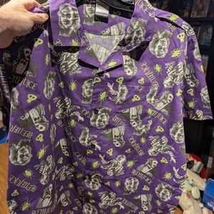 Beetlejuice Graphic Button-Up Shirt - Purple